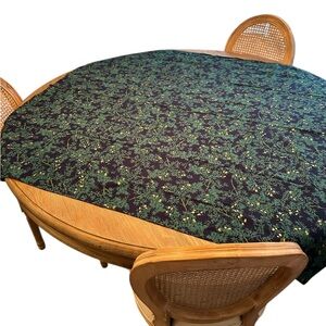 Navy Blue Green Leaf with Gold Accent Square Dining Tablecloth Square 52x53